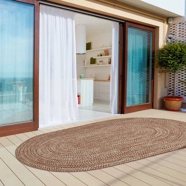 Miranda Haus Jauslin Braided Reversible Indoor/Outdoor Area Rug - 2& x 8& Oval Runner - Lagoon Breeze/White