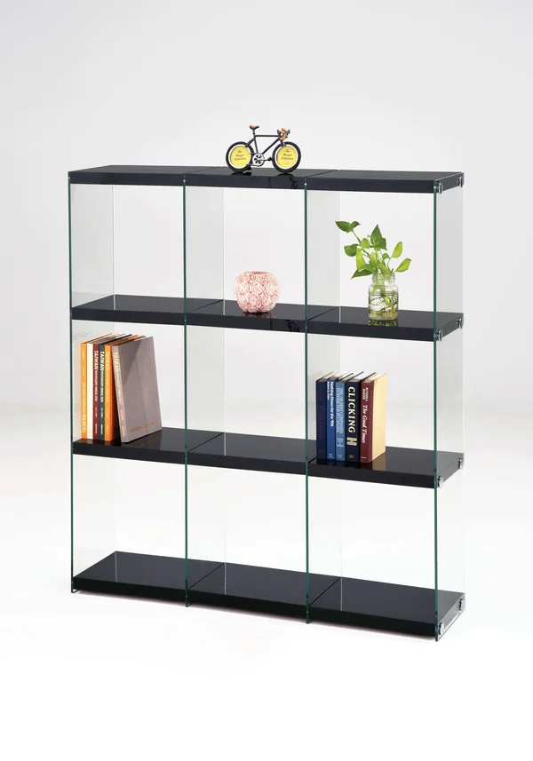 Acme Baxter Black & Clear Glass Bookcase