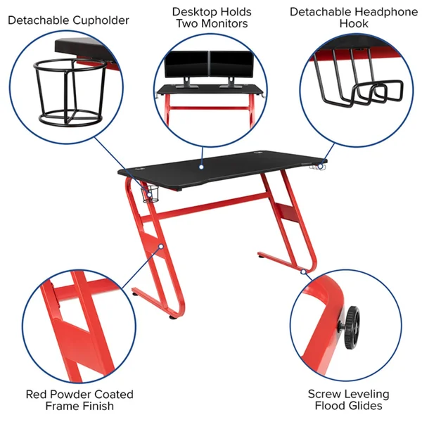 Flash Furniture Red Gaming Desk and Black Racing Chair Set with Cup Holder