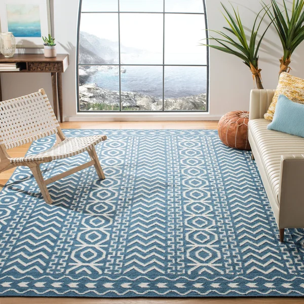 Safavieh 2&-6x22 x 6& Dhurries DHU572A Dark Blue - Ivory Rug