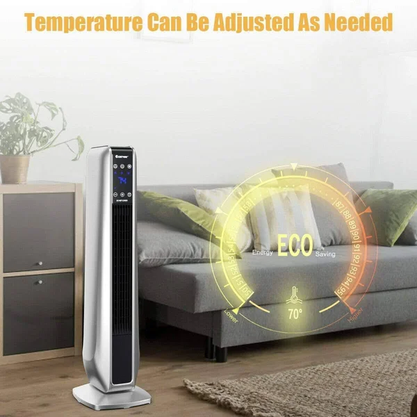 1500W Portable Oscillating Space Heater with Remote Control Silver