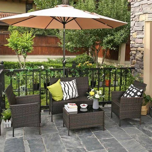 SONGMICS Patio Furniture Set - PE Wicker Outdoor Furniture, for Porch Deck Backyard Outside Use, Brown and Beige UGGF002BR1