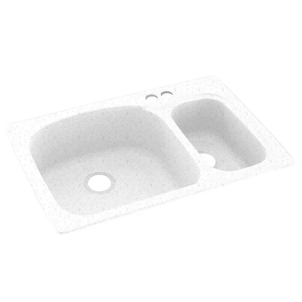 Swan Dual-Mount Solid Surface 33 in. x 22 in. 2-Hole 70/30 Double Bowl Kitchen Sink in Arctic Granite