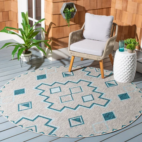 Safavieh 6&-7x22 x 6&-7x22 Round Courtyard CY8533-37121 Aqua - Grey Rug