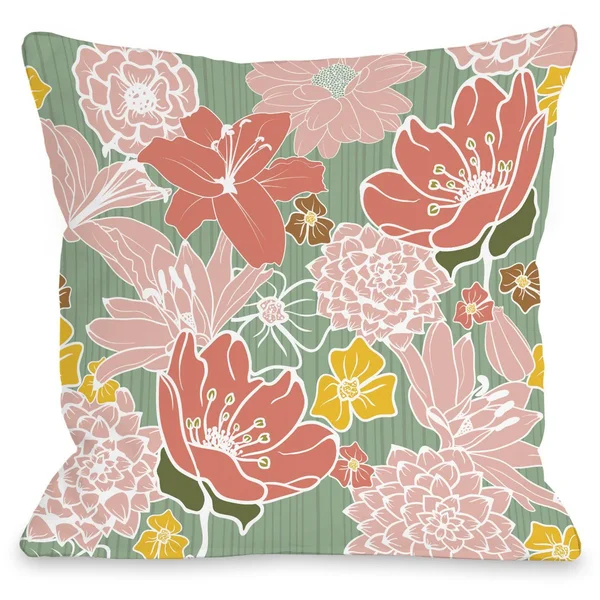 Oriental Flowers Indoor Throw Pillow by OneBellaCasa - Blue, 20 inchx20 inch