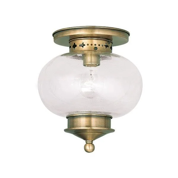 World of Crystal Semi Flush Mounts 1 Light with Hand Blown Seeded Glass Antique Brass 10in 100 W WC76100