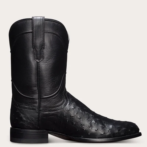 Tecovas, Men's Full-Quill Ostrich Roper Boot, Black 11 EE-Wide