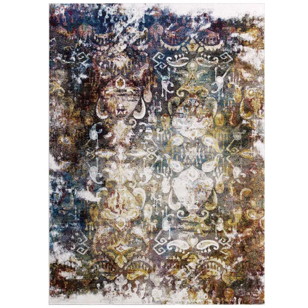 Modway Success Jayla Transitional Distressed Vintage Floral Moroccan Trellis 5x8 Area Rug - Multicolored