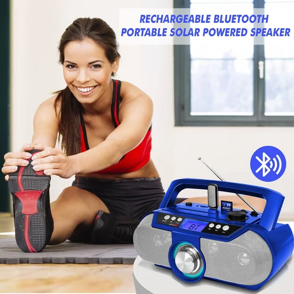 Technical Pro Rechargeable Solar Powered Portable Speaker W Bluetooth & USB, Lightweight On-The-Go Speaker, Blue