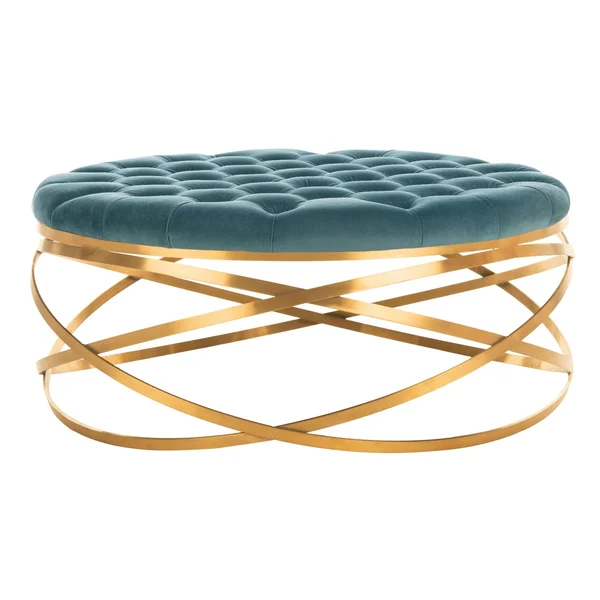 Safavieh Rumi Seafoam Tufted Velvet Ottoman, 37.2" x 37.2" x 15.8"
