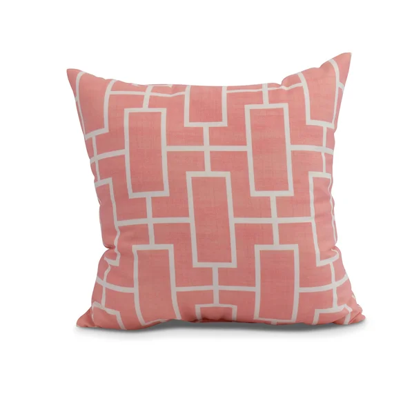 Contemporary Home Living 26x22 Coral Pink and White Rectangles with Stripes Square Throw Pillow - Down Alternative Filler
