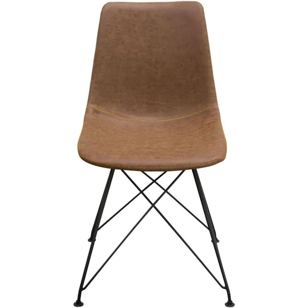 Benzara Leatherette Upholstered Dining Chair with Metal Legs Brown and Black Set of Four