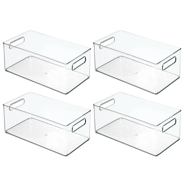 mDesign Plastic Bathroom Storage Bin Tote with Handles, 4 Pack - Clear