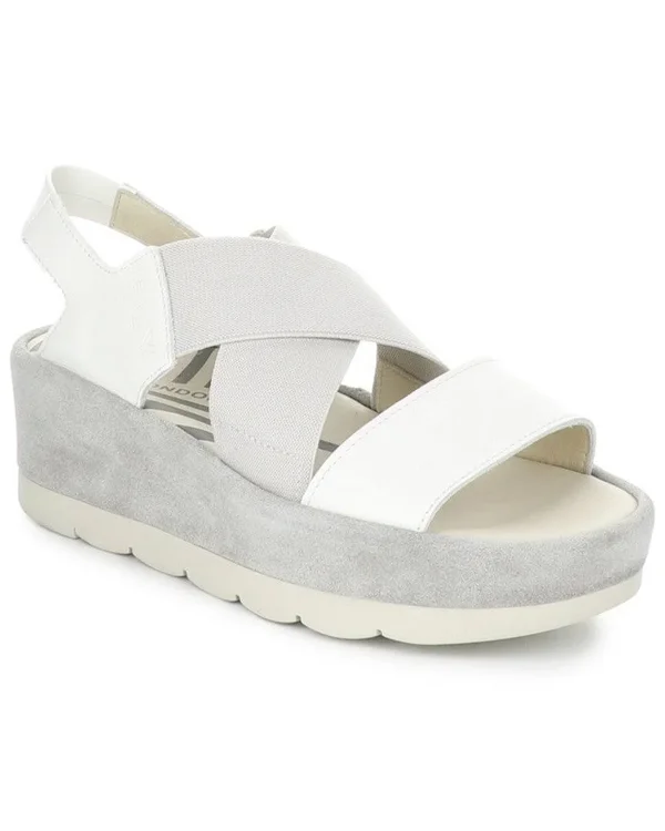 Fly London Bime Leather Wedge Sandal - White, 38