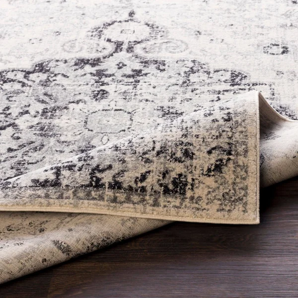 Tiwari Home 9&3x22 x 12&6x22 Distressed Persian Medallion Design Gray and Black Rectangular Machine Woven Area Rug