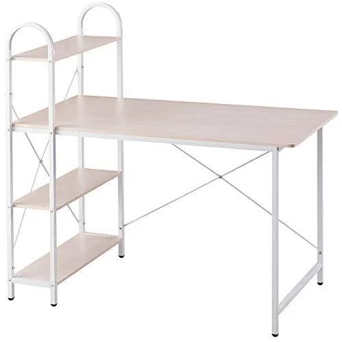 Home Bi Computer Desk with Storage Shelves 47 inch - Reversible Study Writing Table with Adjustable Bookshelf, Home Office Wood P