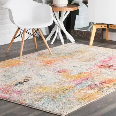 Vita Abstract Yellow/Beige Area Rug Wrought Studio Rug Size: Rectangle 12& x 15&