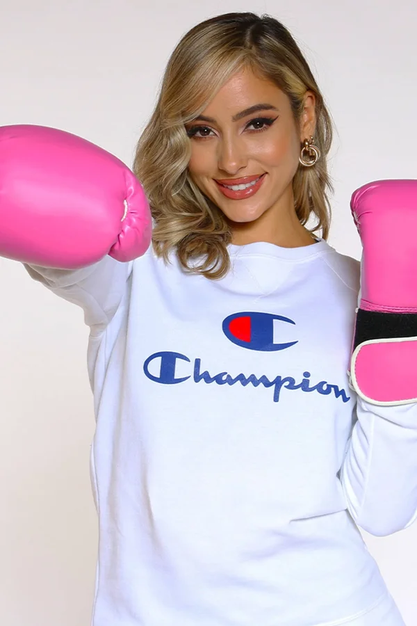 Champion Powerblend Graphic Crew White - XL