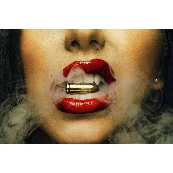 Get Down Art Daveed Benito &Red Lips Smoking Bullet& Fine Art Giclee Print - 12 x 18