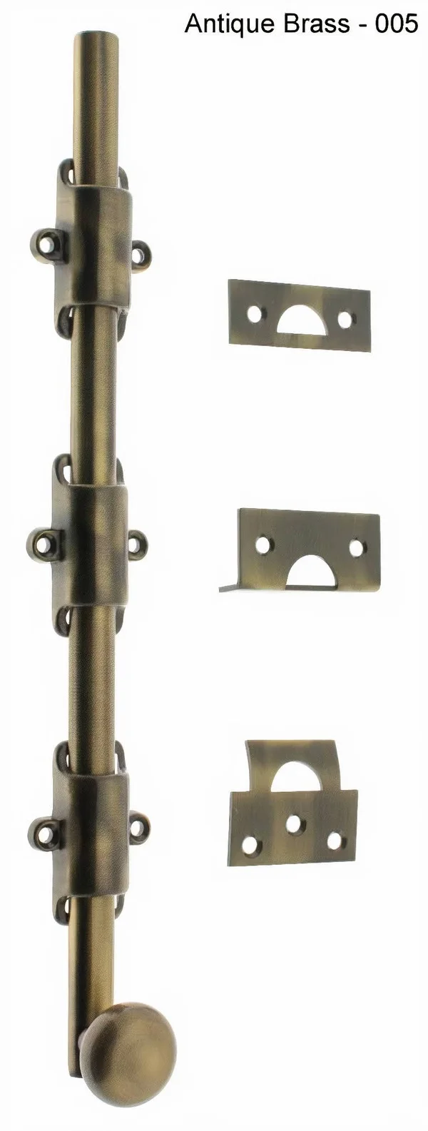 idh by St. Simons 11280-005 18 in. Heavy Duty Surface Bolt with Round Knob - Antique Brass