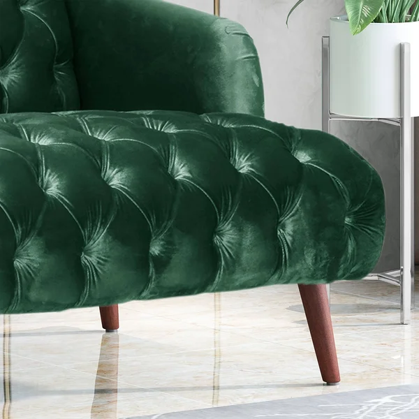 Best Selling Home Decor Adelia Modern Glam Tufted Velvet 3 Seater Sofa, Wine and Walnut Polyester in Red, 310391