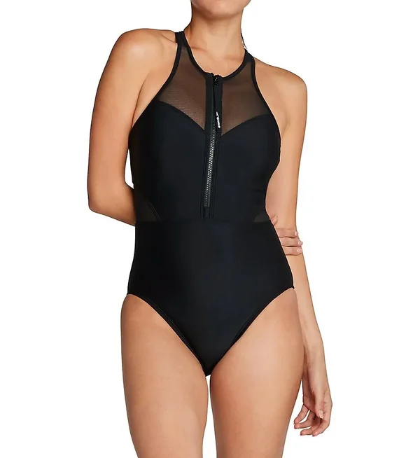 Speedo Women's Zip Front One Piece Swimsuit - Size 12, Black