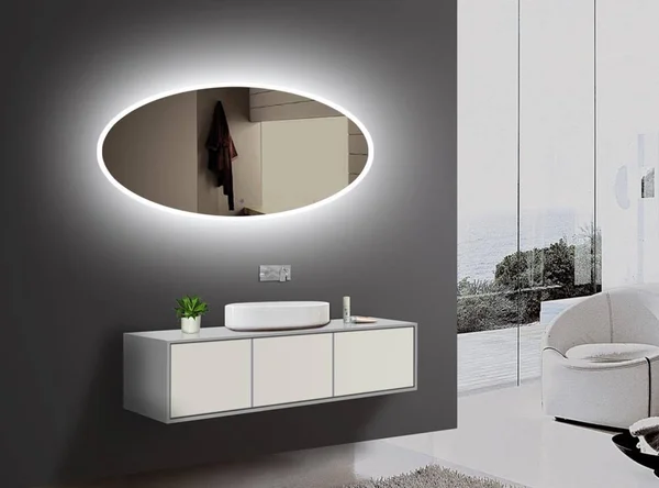 Lighted Impressions Cosmos 48-in Lighted LED Aluminum Oval Frameless Bathroom Mirror, LI9551