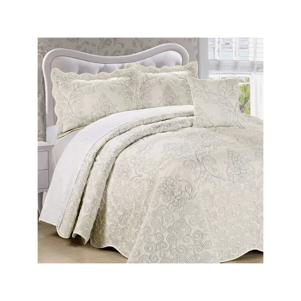 Serenta Damask 4 Piece Bedspread Set, Queen, White