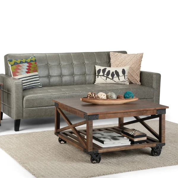 32x22 Barrie Square Coffee Table Distressed Dark Brown - Wyndenhall