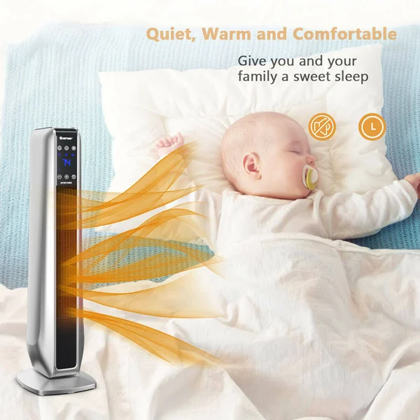 1500W Portable Oscillating Space Heater with Remote Control Silver