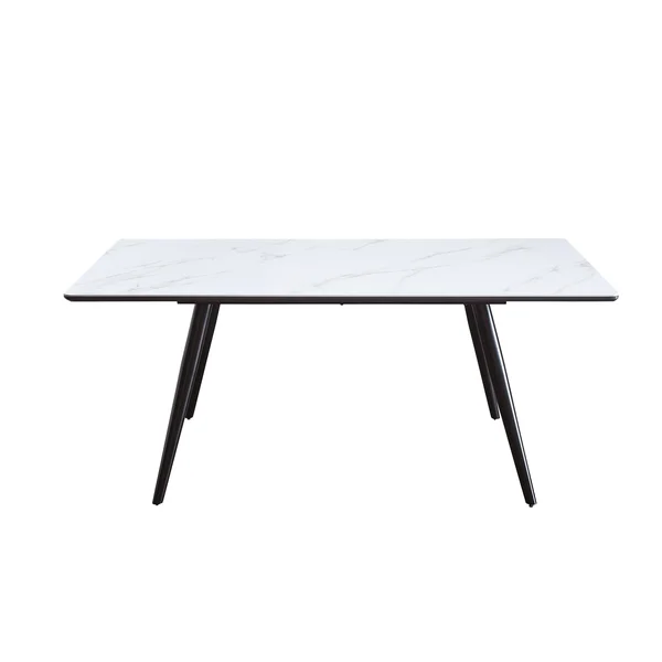 Acme Caspian Dining Table White Printed Faux Marble & Black 74010