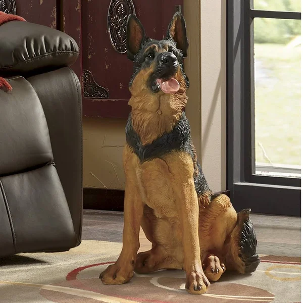 Hand-Painted German Shepherd Statue, Resin, Brown