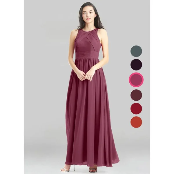 Azazie A-Line/Princess Scoop Floor-Length Chiffon Bridesmaid Dresses - Mulberry