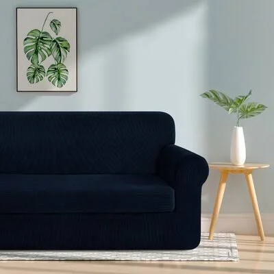 Dlerfeut Textured Grid Box Cushion Sofa Slipcover Winston Porter Fabric: Dark Blue