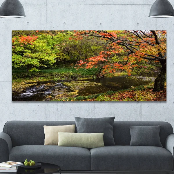 Design Art &Fall Trees in Bright Colors& Photographic Print on Wrapped Canvas - Size: 30 inch H x 40 inch W x 1 inch D, Green