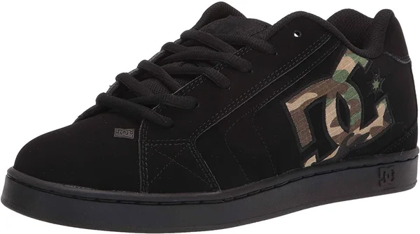 DC Net Black Camo Mens Suede Skate Trainers, 8 UK