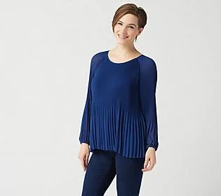 Laurie Felt Pleated Chiffon Top - Size Medium, Navy
