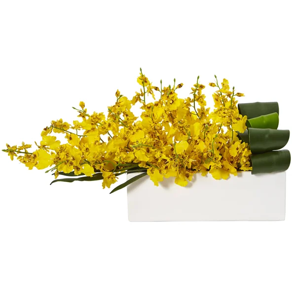 Nearly Natural Dancing Lady Orchid in Rectangular Ceramic Yellow