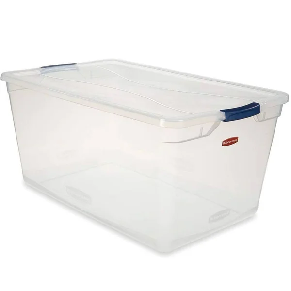 Rubbermaid Cleverstore 95 Quartt Latching Plastic Storage Container & Lid, Clear