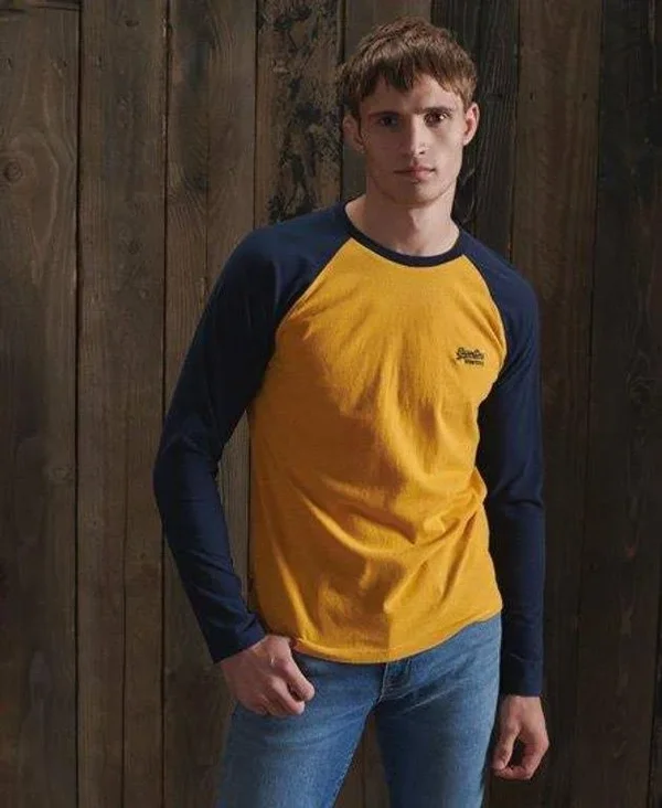 Superdry Organic Cotton Baseball Top - Yellow - Long Sleeve T-Shirts