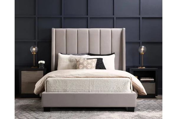 Upholstered Bed - Topanga Queen Velvet Upholstered Bed Panel Bed Traditional - Grey - Fabric - 69.7x22W x 87.8x22D x 64.5x22H at
