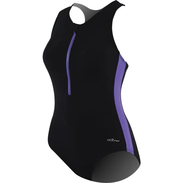 Dolfin 60575 Zip-Front Racerback Solid-black/purple-14, Women's
