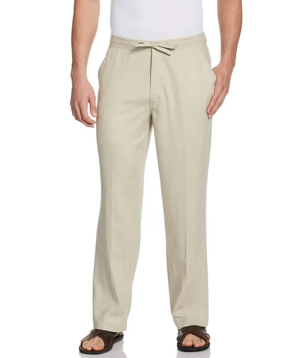 Men's Cubavera Drawstring Linen Pants, Size: Large, LT Beige
