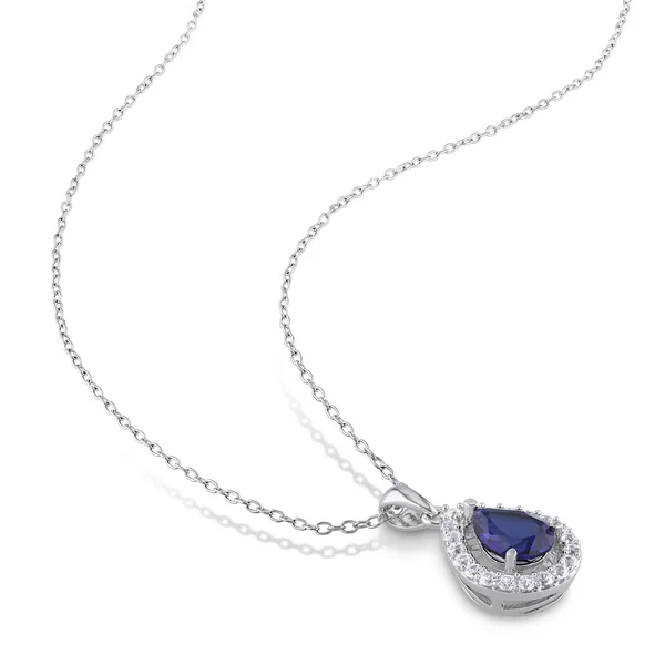 Miadora Sterling Silver Created Blue and White Sapphire Teardrop Jewelry Set 6