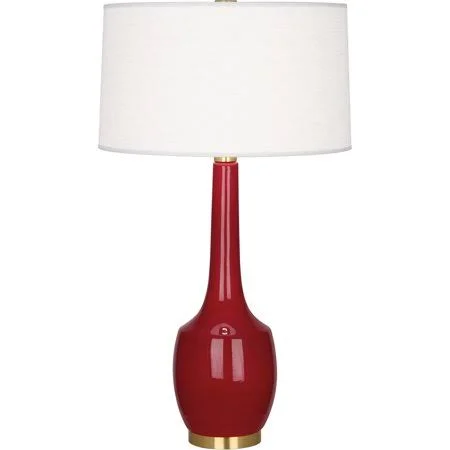 Oxblood with Antique Brass Tone Finish Table Lamps 8 inch Wide Oyster Linen Shade Ceramic Material E26 A Bulb 1 Light Fixture, S