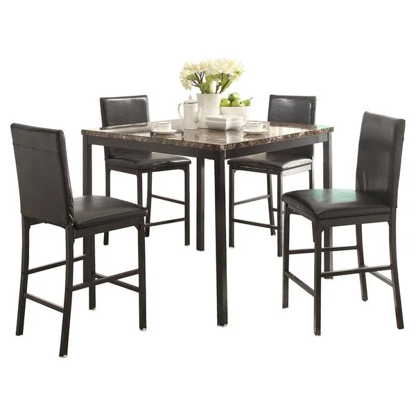 Lexicon Tempe 5-Piece Metal Counter Height Dining Set in Black/Brown