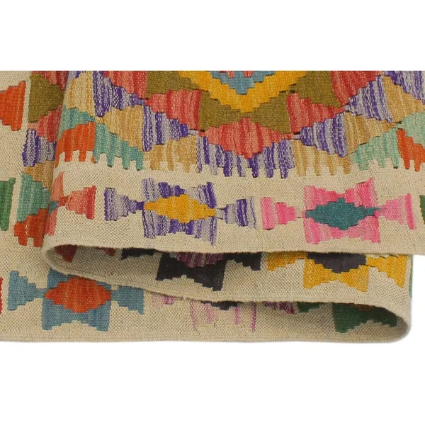 Geometric Kilim Marcellu Beige Gold Hand Woven Area Rugs