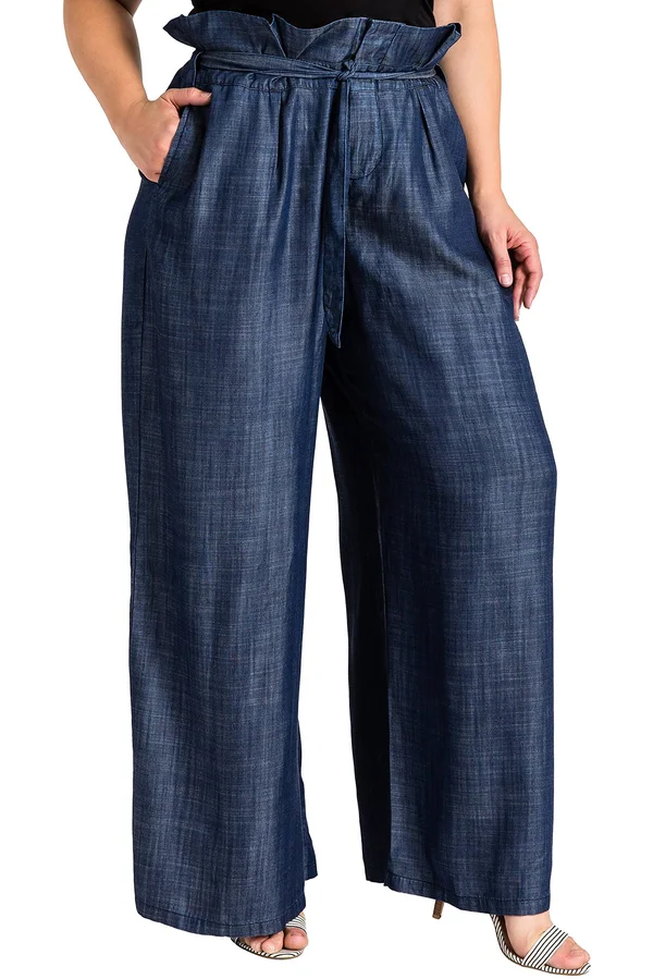 Standards & Practices Women's Pants Blue Size 3X Plus Straight Leg Belted