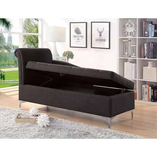 Furniture of America Agra Transitional Grey Fabric Upholstered Chaise