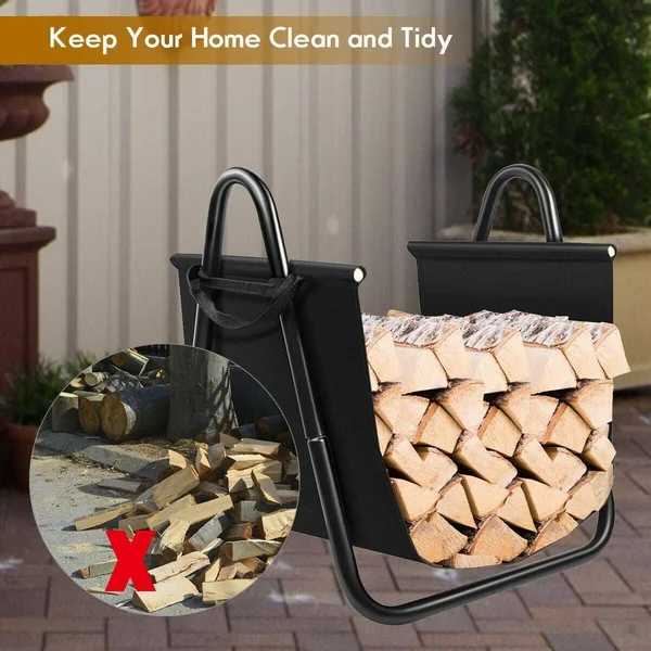 Firewood Rack Log Holder with Canvas Tote Carrier - Pictured